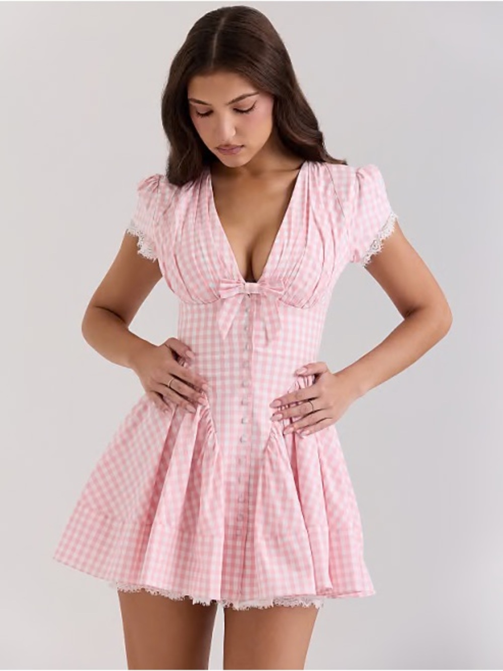 House of CB Emiliana Pink Gingham Cotton Mini Dress Size M Regular Length